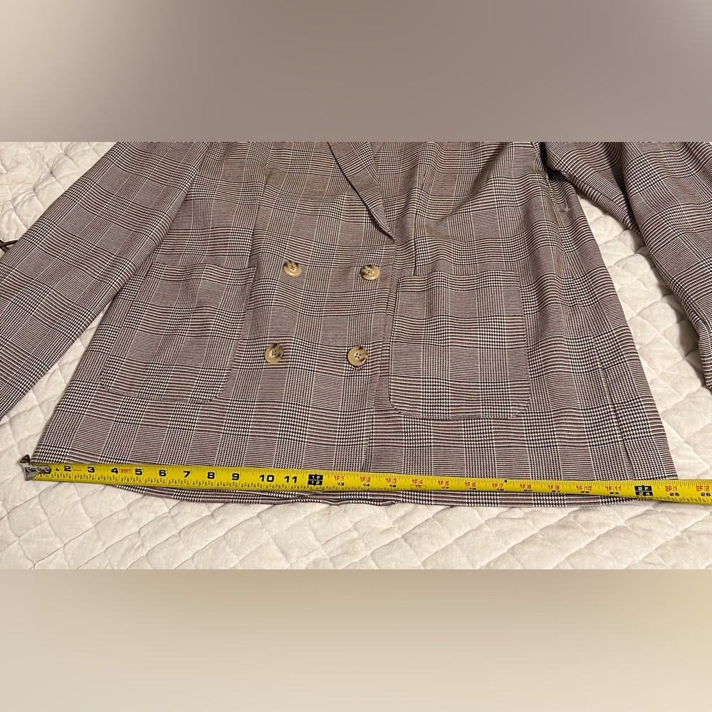 Anthropologie Double-Breasted Plaid Blazer in Taupe and Ivory - Picture 11 of 12